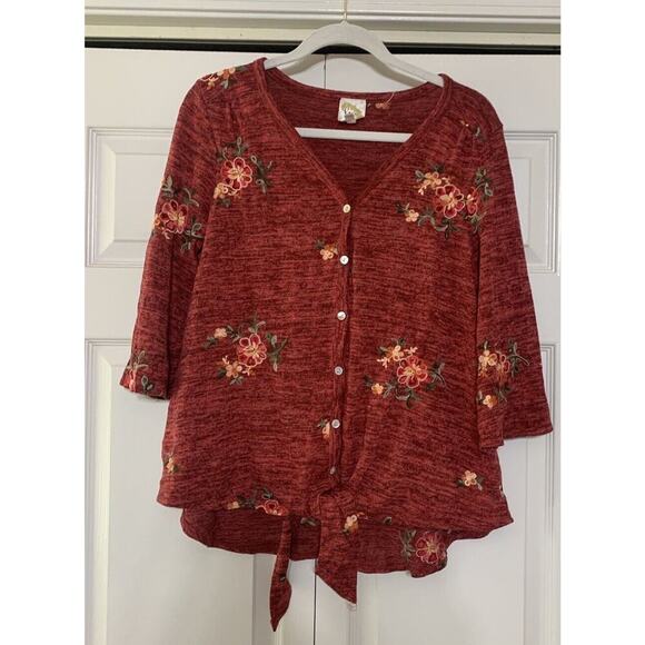 Fig & Flower By Anthropologie Boho Flower Embroidered Tie Front Cardigan 1X (E16 - Picture 1 of 7